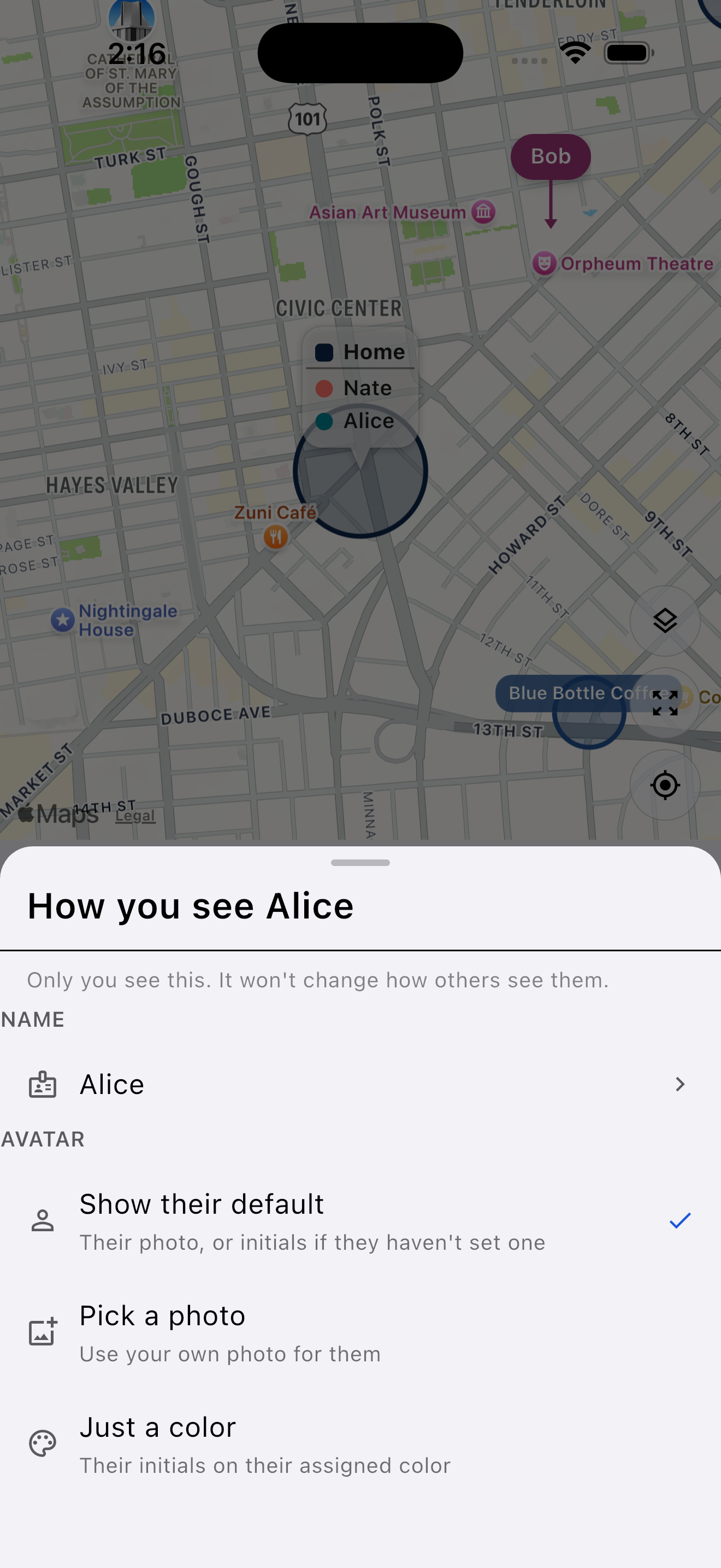 Mylo per-viewer customization sheet for a member