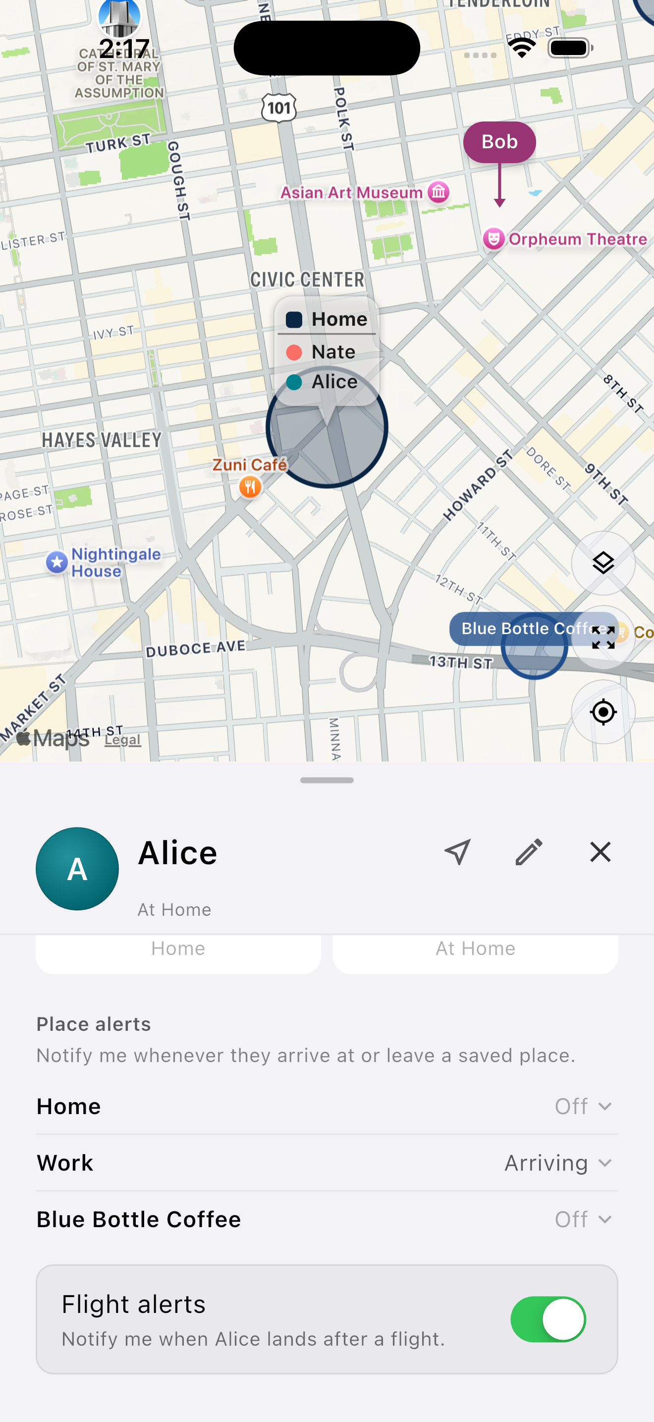 Mylo member detail with flight alerts toggle enabled