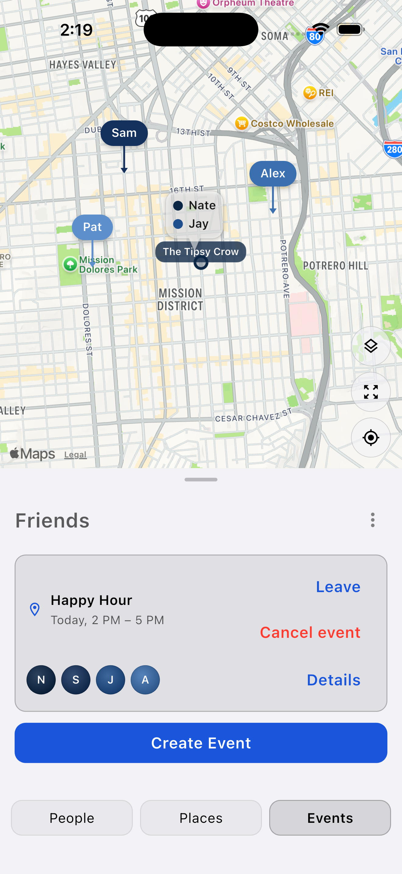 Mylo event in progress showing time window and joined members